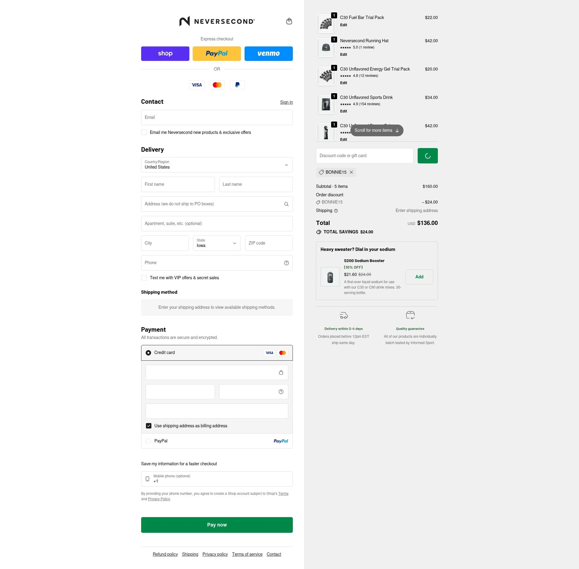 NEVERSECOND checkout page showing NEVERSECOND discount code box | Screenshot taken by SimplyCodes community member on Feb 10, 2026