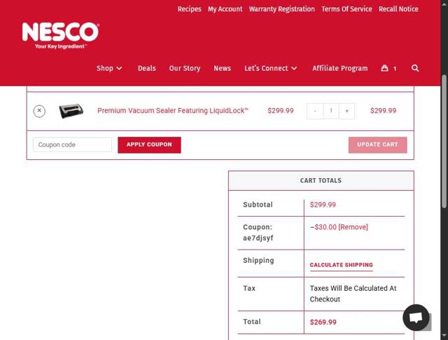 Nesco checkout page showing Nesco coupon code box | Screenshot taken by SimplyCodes community member on Jun 6, 2025
