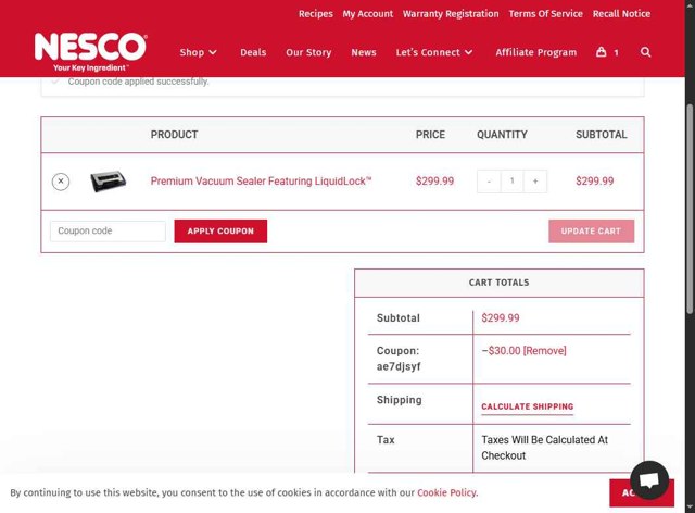 Nesco checkout page showing Nesco coupon code box | Screenshot taken by SimplyCodes community member on Jun 6, 2025