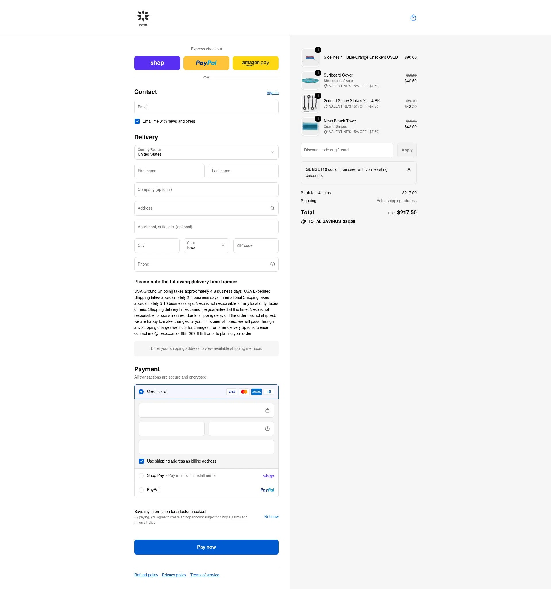 Neso checkout page showing Neso discount code box | Screenshot taken by SimplyCodes community member on Feb 14, 2026