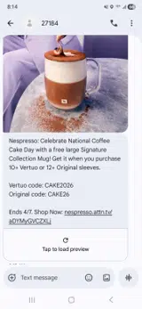 Nespresso coupon verification screenshot
