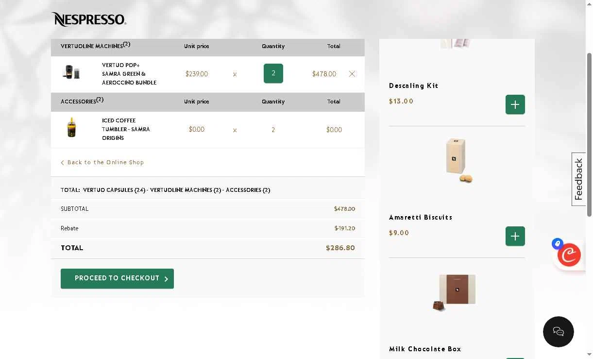 Nespresso checkout page showing Nespresso promo code box | Screenshot taken by SimplyCodes community member on Feb 13, 2026