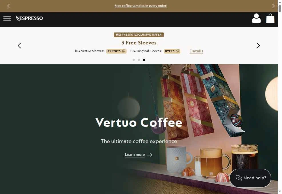 Nespresso checkout page showing Nespresso promo code box | Screenshot taken by SimplyCodes community member on Dec 26, 2025