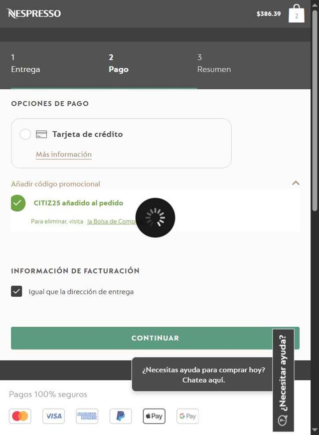 Nespresso checkout page showing Nespresso promo code box | Screenshot taken by SimplyCodes community member on Aug 29, 2025