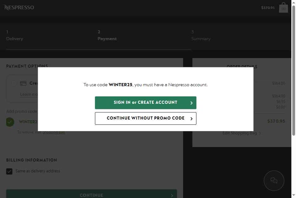 Nespresso checkout page showing Nespresso promo code box | Screenshot taken by SimplyCodes community member on Feb 5, 2026