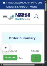 Nestle Health Science Nutrition Store coupon verification screenshot