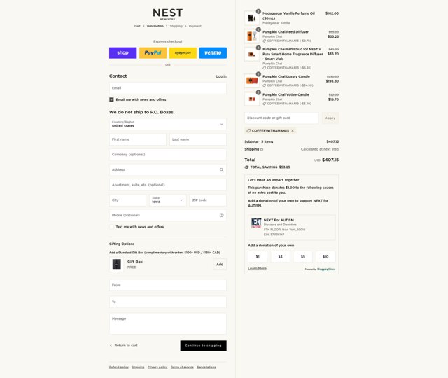 NEST New York checkout page showing NEST New York promo code box | Screenshot taken by SimplyCodes community member on Sep 3, 2025