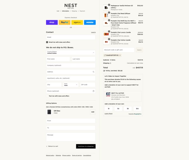 NEST New York checkout page showing NEST New York promo code box | Screenshot taken by SimplyCodes community member on Sep 3, 2025