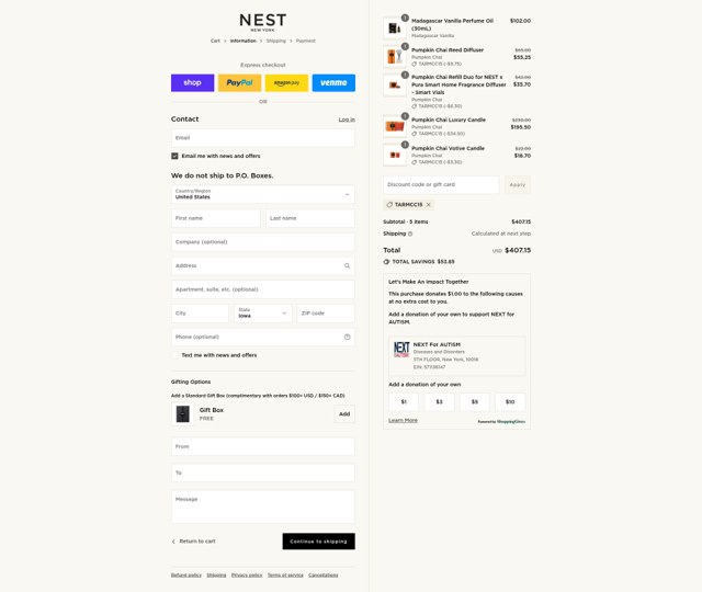 NEST New York checkout page showing NEST New York promo code box | Screenshot taken by SimplyCodes community member on Sep 3, 2025