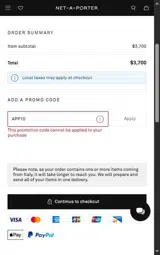 Net-A-Porter coupon verification screenshot