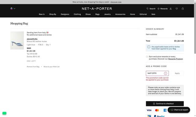 Net-A-Porter checkout page showing Net-A-Porter promo code box | Screenshot taken by SimplyCodes community member on Sep 22, 2025