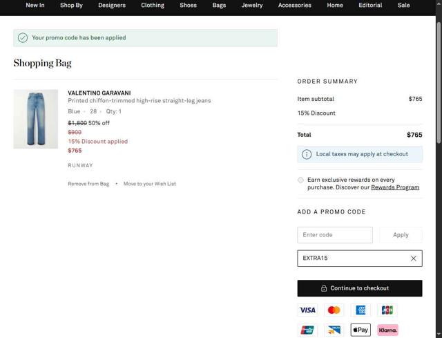 Net-A-Porter checkout page showing Net-A-Porter promo code box | Screenshot taken by SimplyCodes community member on Sep 26, 2025