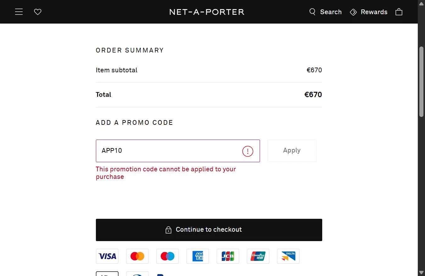 Net-A-Porter checkout page showing Net-A-Porter promo code box | Screenshot taken by SimplyCodes community member on Nov 7, 2025