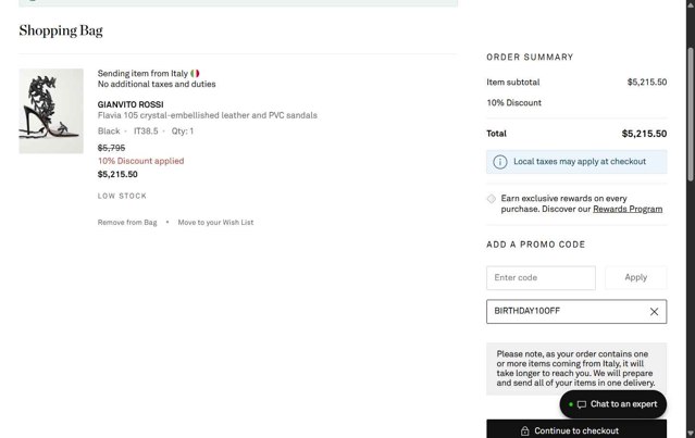Net-A-Porter checkout page showing Net-A-Porter promo code box | Screenshot taken by SimplyCodes community member on Aug 19, 2025