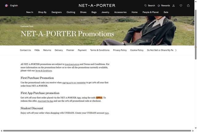 Net-A-Porter checkout page showing Net-A-Porter promo code box | Screenshot taken by SimplyCodes community member on Aug 20, 2025