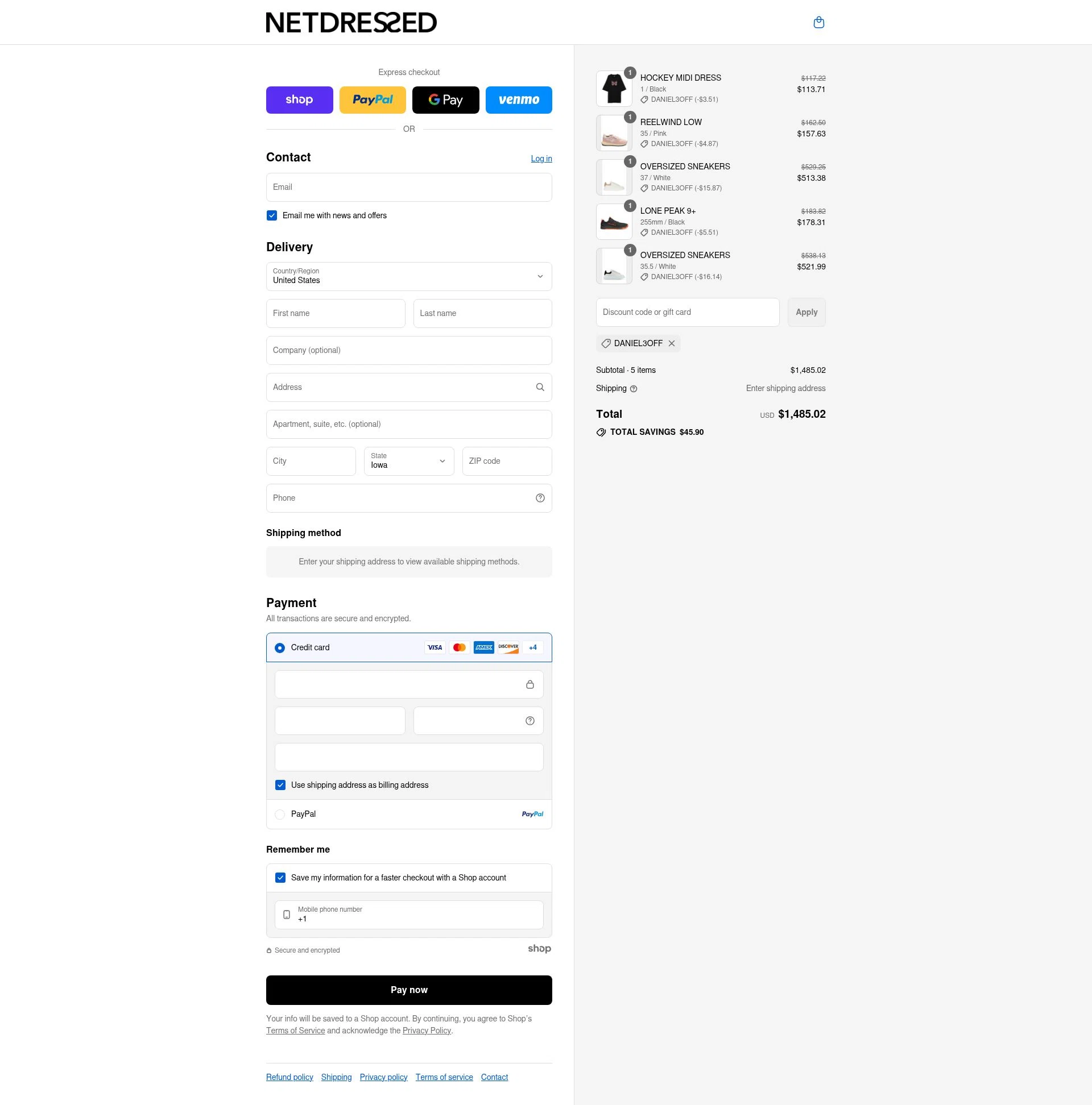Netdressed checkout page showing Netdressed discount code box | Screenshot taken by SimplyCodes community member on Aug 30, 2025