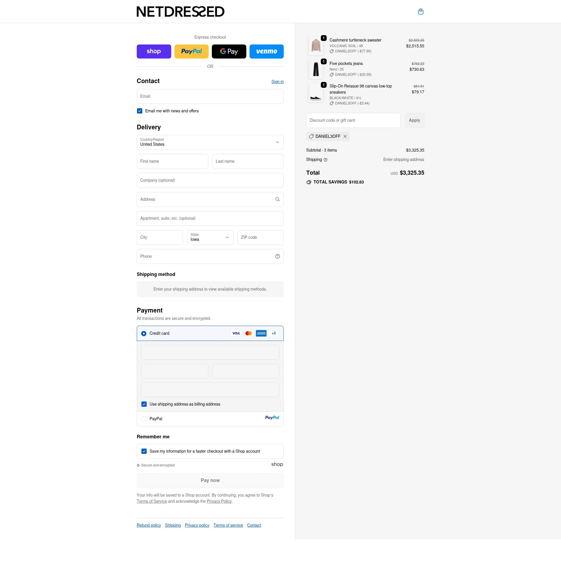 Netdressed checkout page showing Netdressed discount code box | Screenshot taken by SimplyCodes community member on Sep 24, 2025