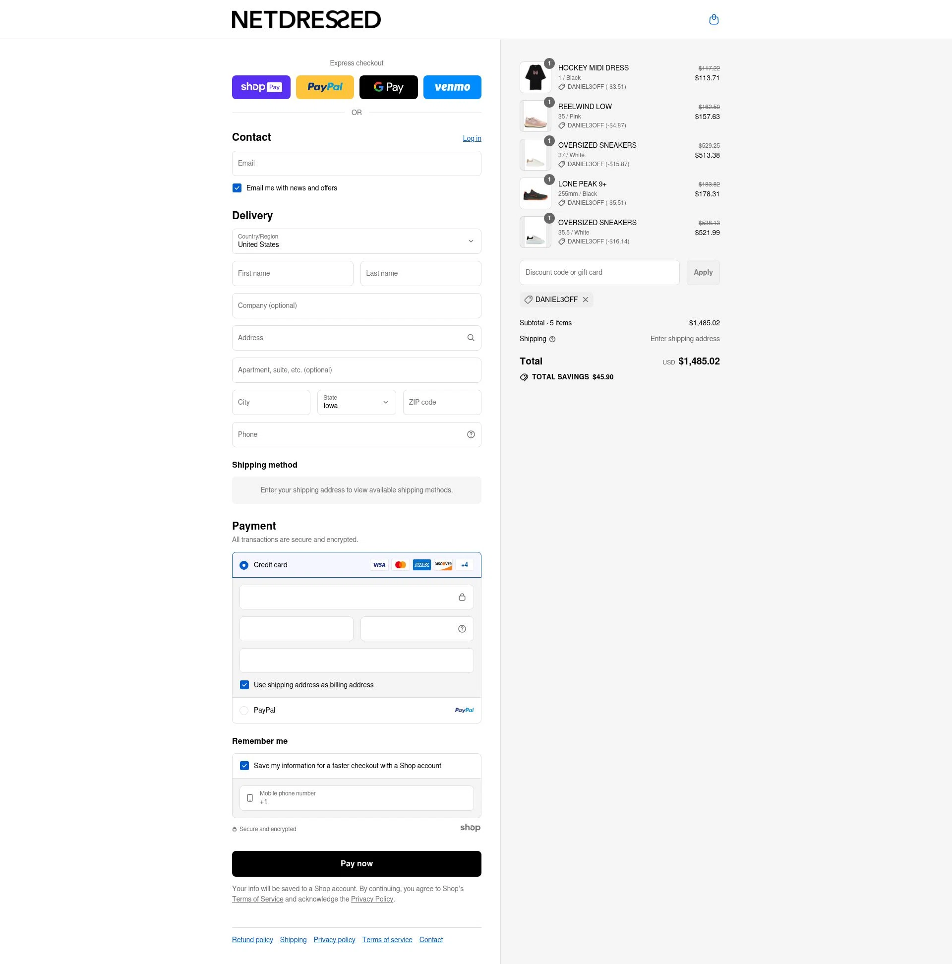 Netdressed checkout page showing Netdressed discount code box | Screenshot taken by SimplyCodes community member on Aug 22, 2025