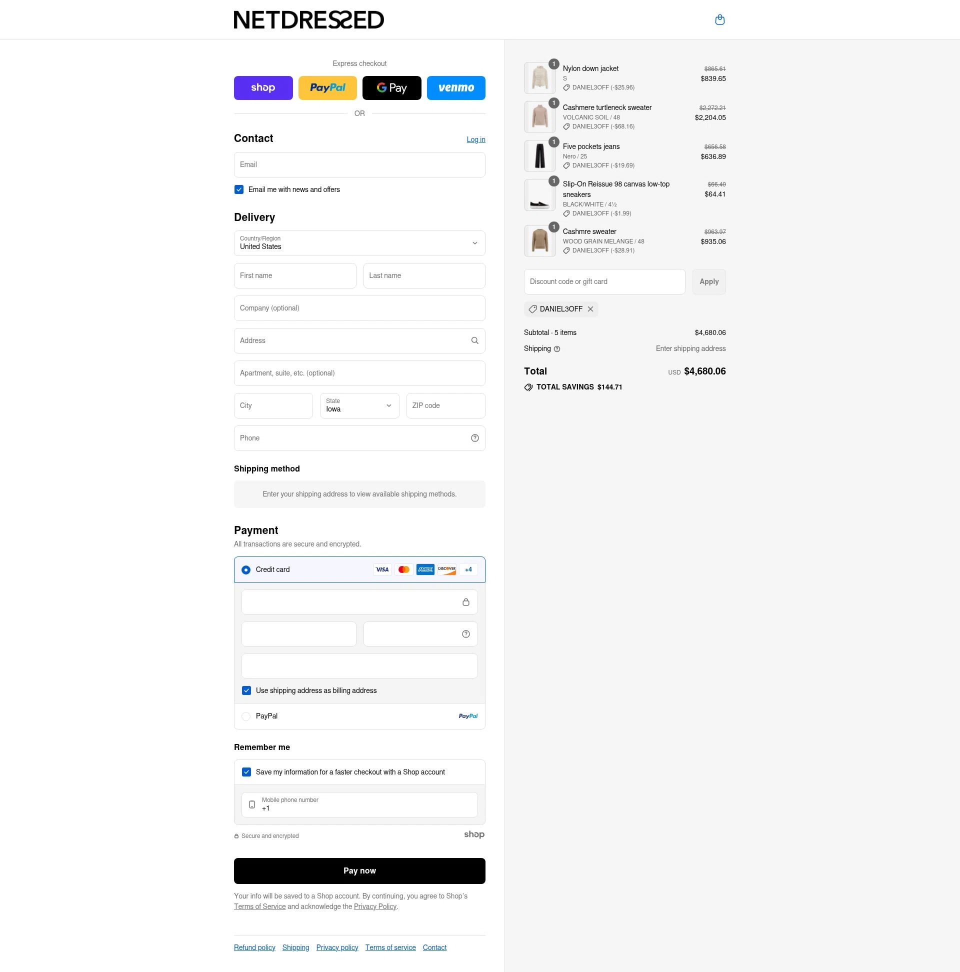 Netdressed checkout page showing Netdressed discount code box | Screenshot taken by SimplyCodes community member on Sep 7, 2025