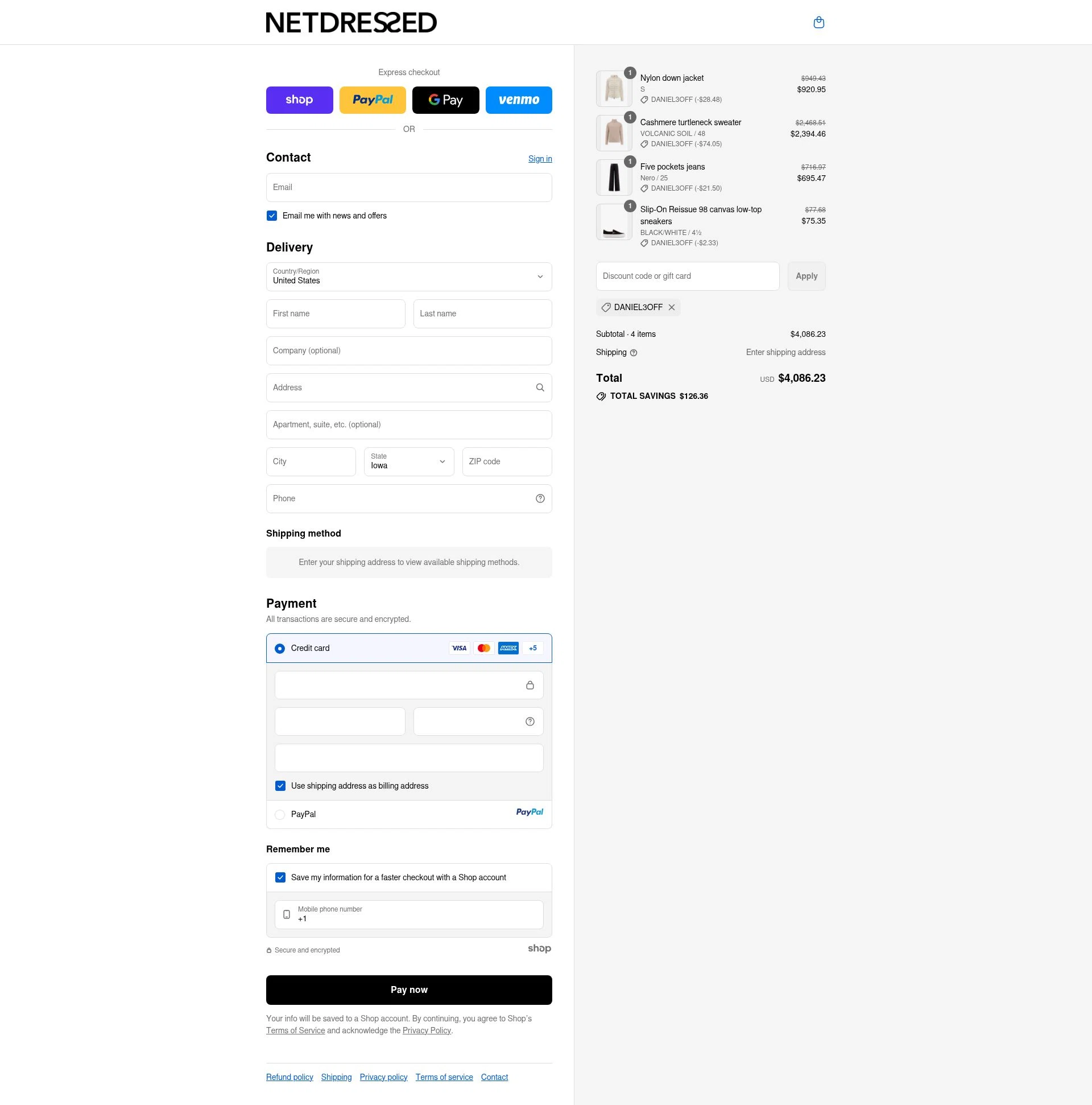 Netdressed checkout page showing Netdressed discount code box | Screenshot taken by SimplyCodes community member on Sep 11, 2025