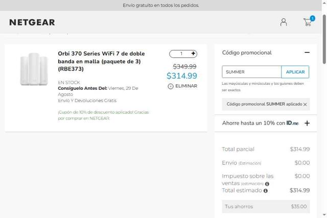 Netgear checkout page showing Netgear coupon code box | Screenshot taken by SimplyCodes community member on Aug 27, 2025