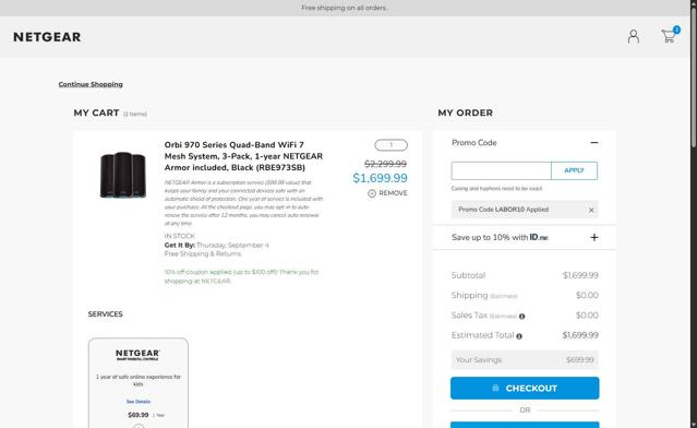 Netgear checkout page showing Netgear coupon code box | Screenshot taken by SimplyCodes community member on Aug 30, 2025