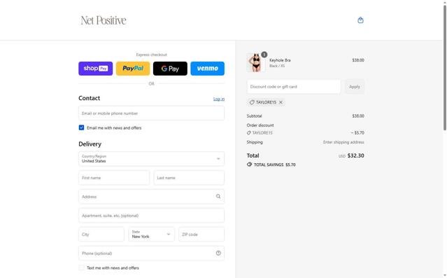 Net Positive checkout page showing Net Positive promo code box | Screenshot taken by SimplyCodes community member on Aug 21, 2025