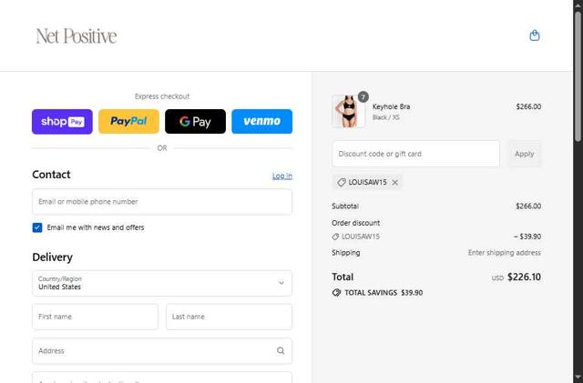 Net Positive checkout page showing Net Positive promo code box | Screenshot taken by SimplyCodes community member on Aug 21, 2025