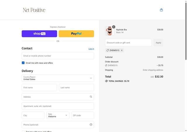 Net Positive checkout page showing Net Positive promo code box | Screenshot taken by SimplyCodes community member on Aug 21, 2025