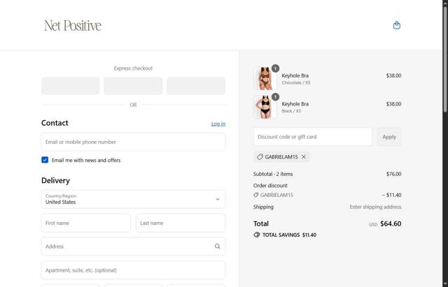 Net Positive checkout page showing Net Positive promo code box | Screenshot taken by SimplyCodes community member on Aug 21, 2025