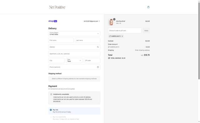 Net Positive checkout page showing Net Positive promo code box | Screenshot taken by SimplyCodes community member on Jul 23, 2025
