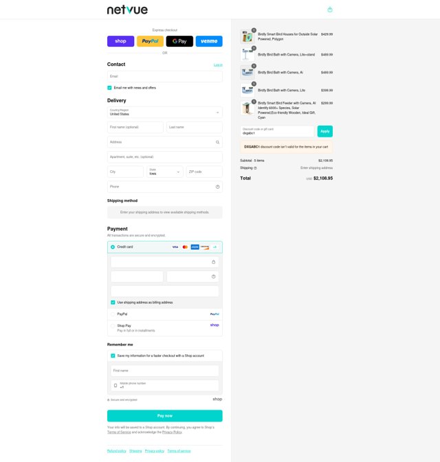Netvue checkout page showing Netvue promo code box | Screenshot taken by SimplyCodes community member on Sep 6, 2025