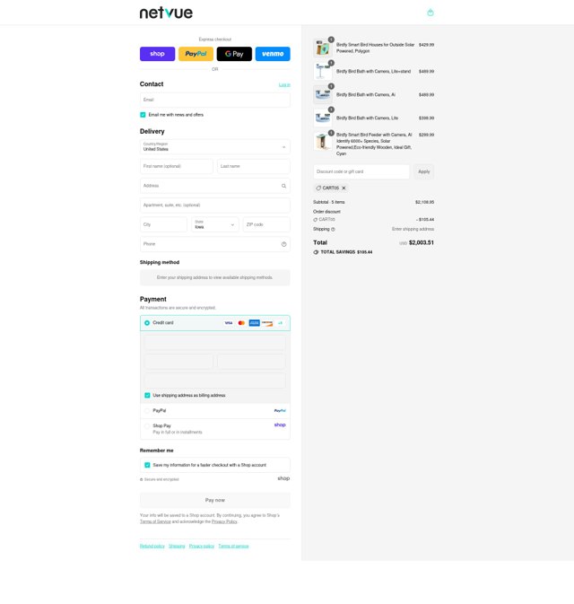 Netvue checkout page showing Netvue promo code box | Screenshot taken by SimplyCodes community member on Sep 6, 2025