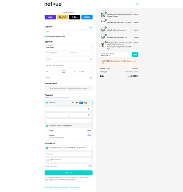Netvue checkout page showing Netvue promo code box | Screenshot taken by SimplyCodes community member on Sep 6, 2025