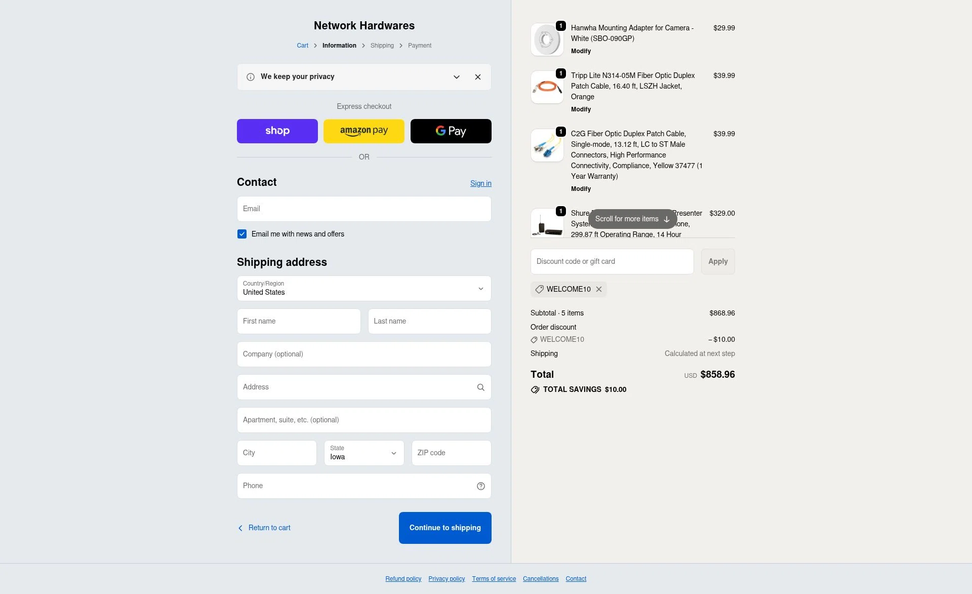Networking Hardwares checkout page showing Networking Hardwares promo code box | Screenshot taken by SimplyCodes community member on Oct 28, 2025