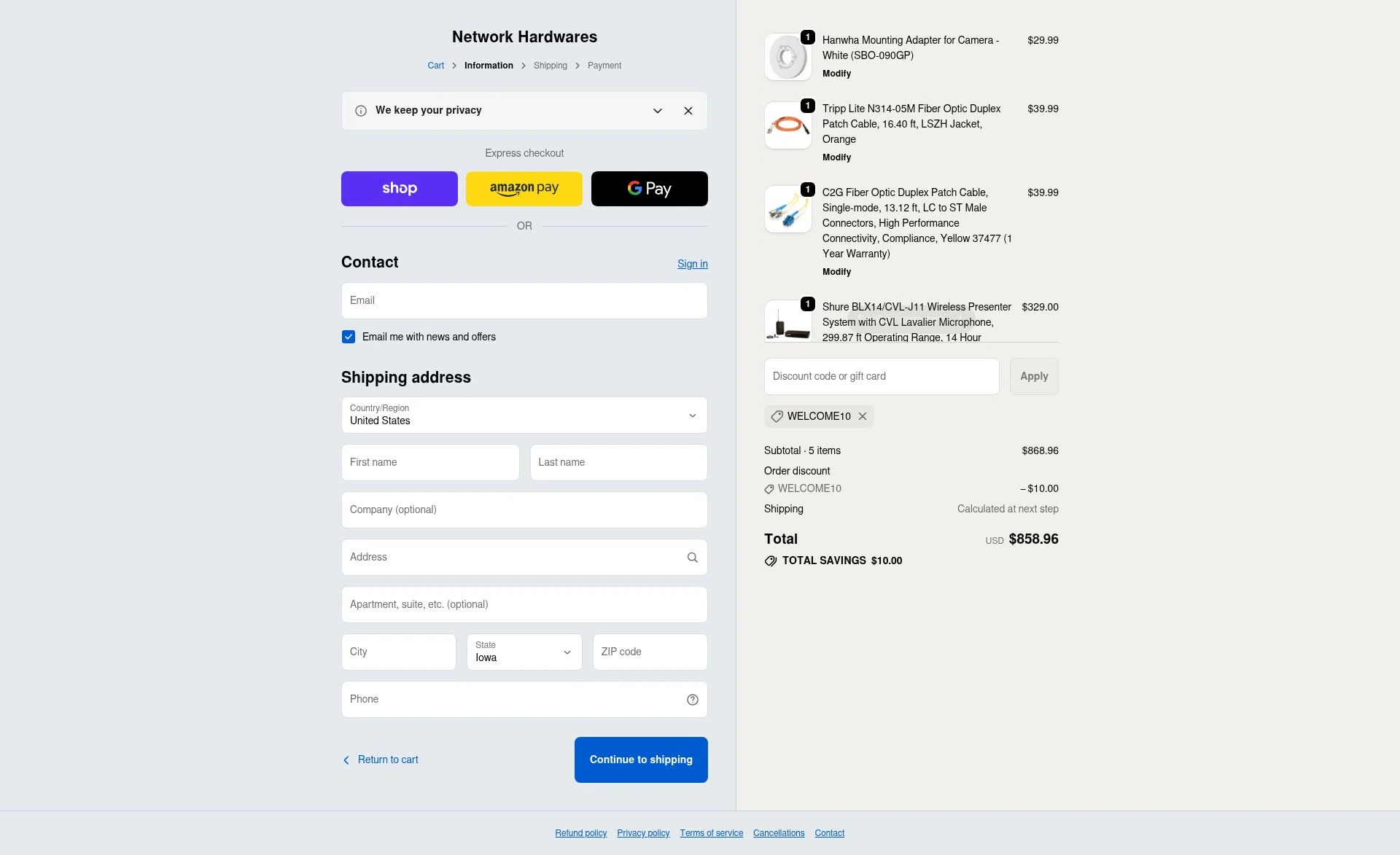 Networking Hardwares checkout page showing Networking Hardwares promo code box | Screenshot taken by SimplyCodes community member on Oct 19, 2025