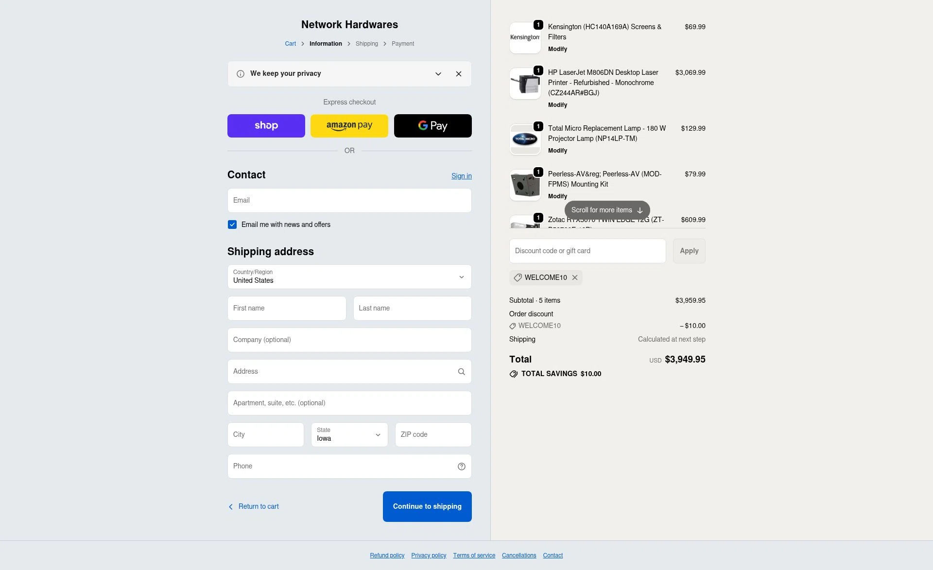 Networking Hardwares checkout page showing Networking Hardwares promo code box | Screenshot taken by SimplyCodes community member on Nov 3, 2025