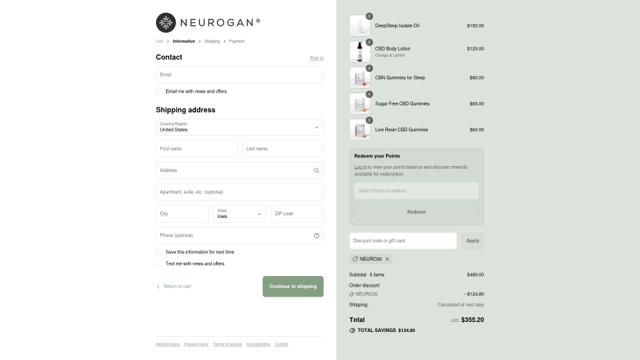 Neurogan checkout page showing Neurogan discount code box | Screenshot taken by SimplyCodes community member on Sep 9, 2025