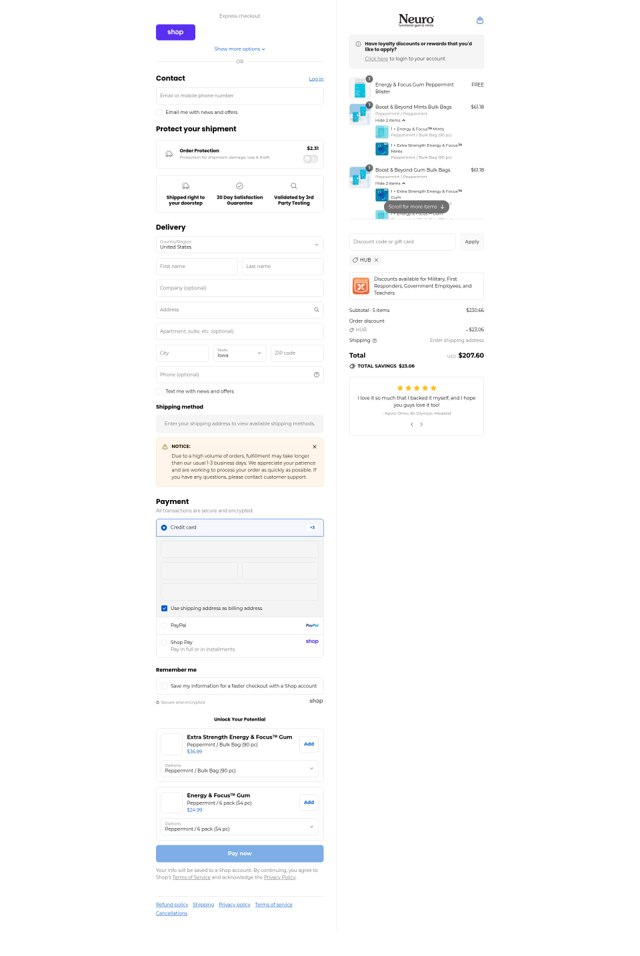 NeuroGum checkout page showing NeuroGum discount code box | Screenshot taken by SimplyCodes community member on Sep 6, 2025