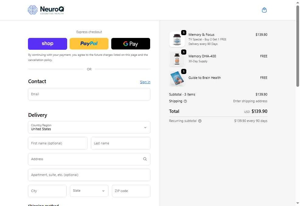 NeuroQ checkout page showing NeuroQ promo code box | Screenshot taken by SimplyCodes community member on Nov 26, 2025