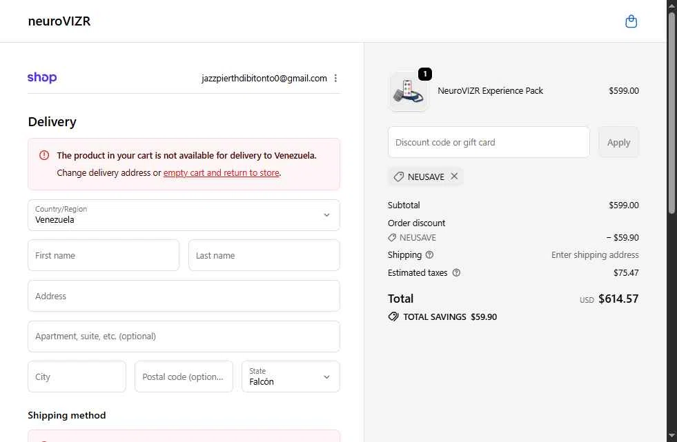 NeuroVizr checkout page showing NeuroVizr discount code box | Screenshot taken by SimplyCodes community member on Feb 21, 2026
