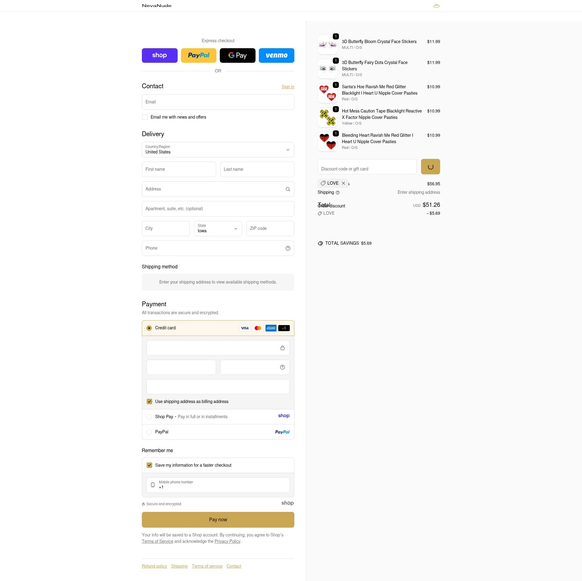 NevaNude checkout page showing NevaNude promo code box | Screenshot taken by SimplyCodes community member on Jan 5, 2026