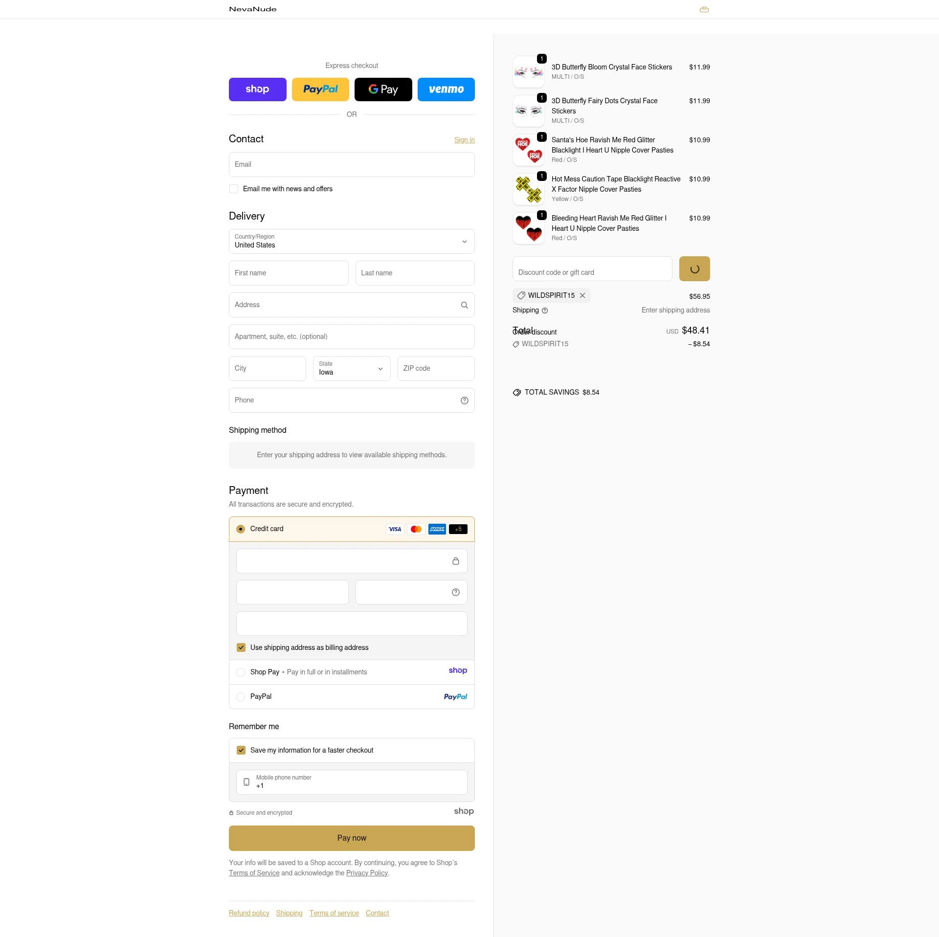 NevaNude checkout page showing NevaNude promo code box | Screenshot taken by SimplyCodes community member on Jan 5, 2026