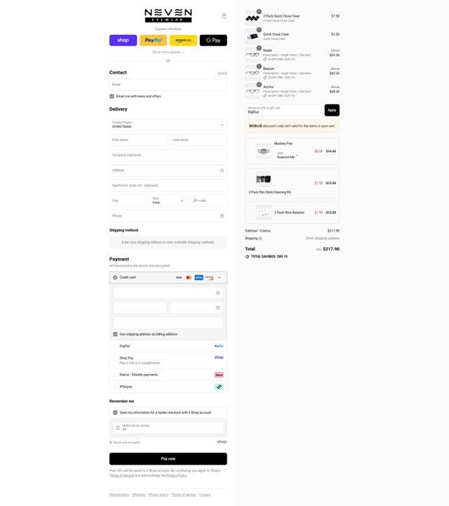 Neven Eyewear checkout page showing Neven Eyewear discount code box | Screenshot taken by SimplyCodes community member on Aug 31, 2025