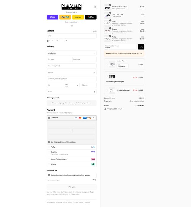 Neven Eyewear checkout page showing Neven Eyewear discount code box | Screenshot taken by SimplyCodes community member on Sep 4, 2025