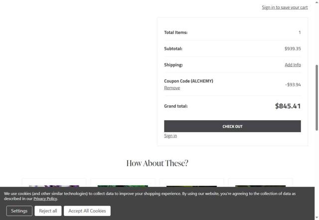 New Directions Aromatics checkout page showing New Directions Aromatics coupon code box | Screenshot taken by SimplyCodes community member on May 16, 2025