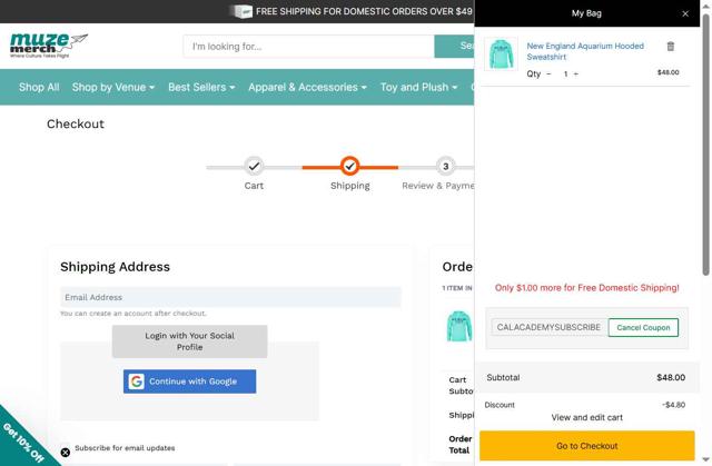 New England Aquarium checkout page showing New England Aquarium promo code box | Screenshot taken by SimplyCodes community member on Aug 19, 2025