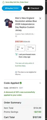 26FIRESTH coupon verification screenshot