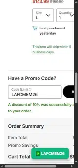 LAFCMEM26 coupon verification screenshot