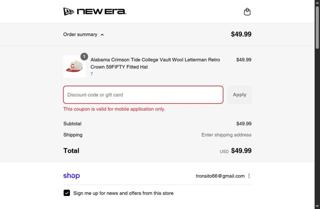 New Era Cap checkout page showing New Era Cap discount code box | Screenshot taken by SimplyCodes community member on Sep 2, 2025